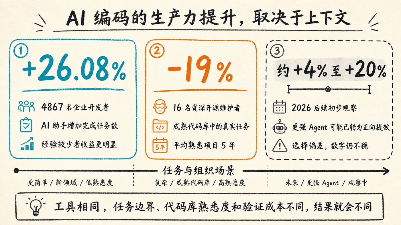 AI 编程提效证据：不同场景为何得到相反结论